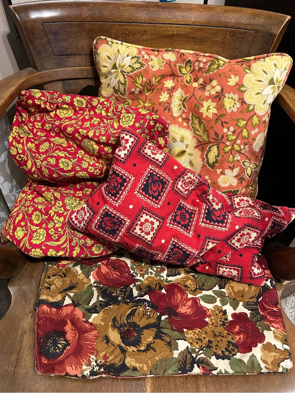 Lot 4 vintage pillows throw chair pad primitive handmade make-do's cottage core